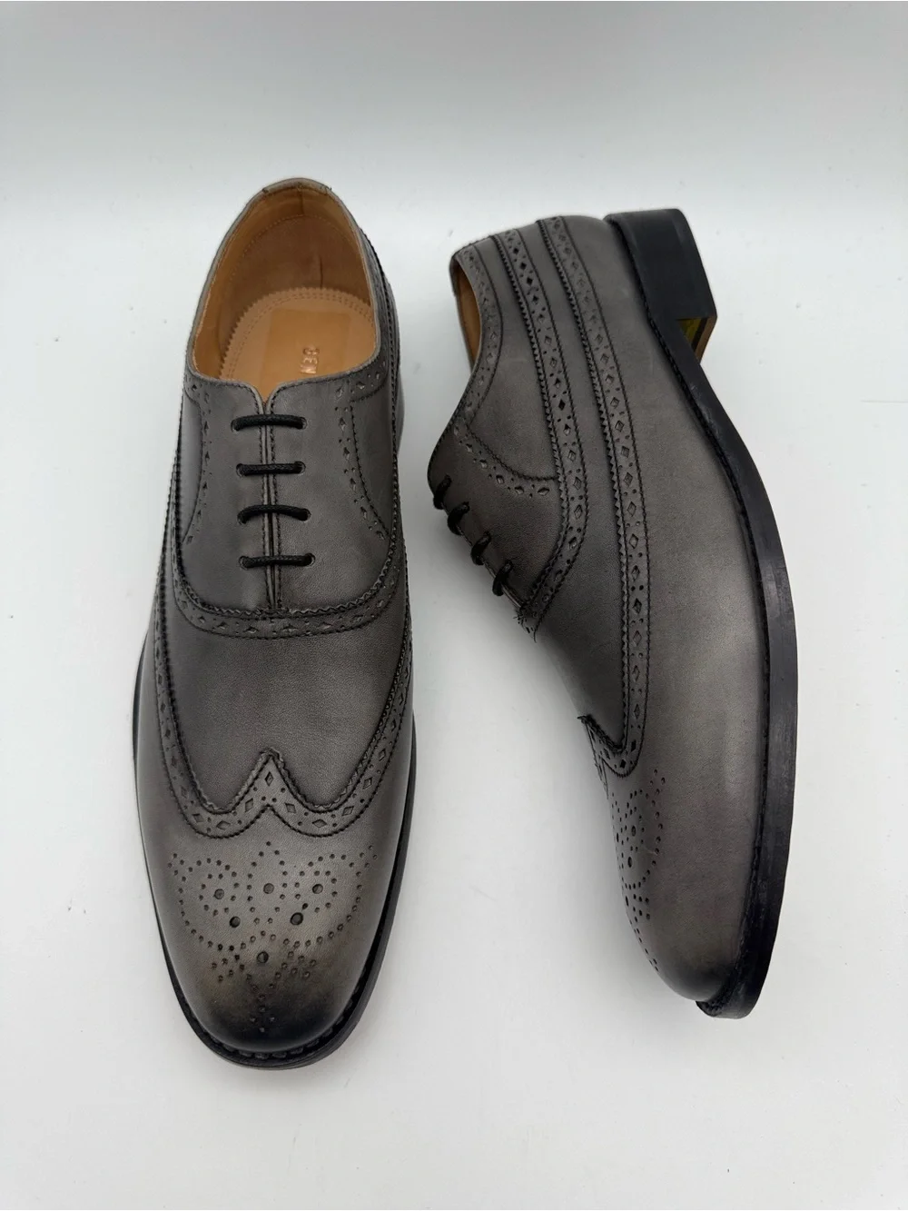 BRAND NEW Ben Sherman Henry Grey Leather Wingtip Brogue Men's Size 9 US 42 EUn